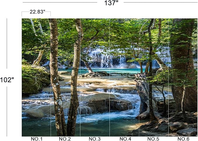 Cliouar--Erawan Waterfall in Kanchanaburi Mural Wallpaper Peel and Stick 137" x 102"