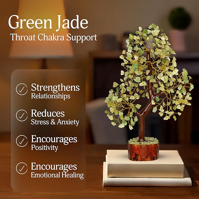 Green Jade Stone - Tree of Life, Bonsai Jade Tree, Crystal Tree, Artificial Trees, Green Jade Healing Money Tree, Crystal Money Tree, Chakra Gifts