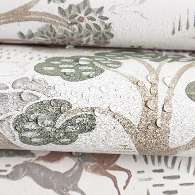 Erfoni 16.9"x118" Boho Peel and Stick Wallpaper Forest Green/Brown/White Contact Paper DIY Self Adhsive Wallpaper Waterproof Removable Peel and Stick Wall Paper for Bedroom Accent Walls Decor