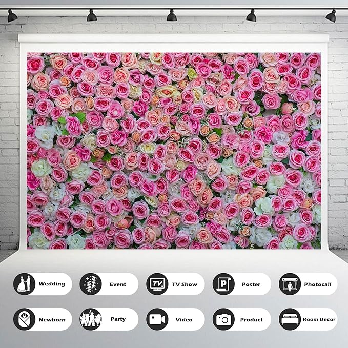Flowers Backdrop Pink Red Roses Flowers Floral Wall Photography Background Anniversary Birthday Baby Shower Wedding and Love Backdrops Decor Children Adults Video Studio Prop 7x5ft
