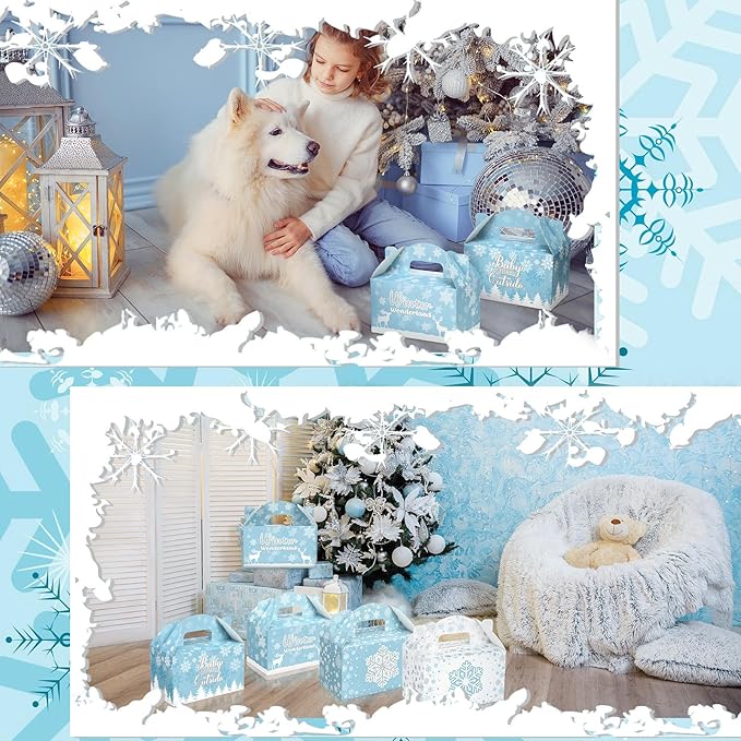 24 Pcs Christmas Snowflakes Boxes for Treats Goodie Cookie Winter Favor Boxes Snowflakes Container for Holiday Christmas Winter Party Supplies