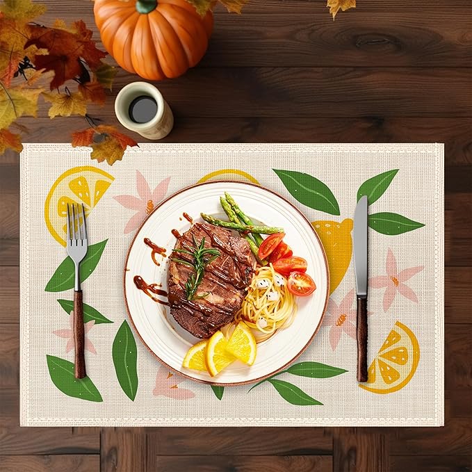 Tropical Fruit Placemats Set of 6, Boho Colorful Table Mats, Washable Heat Resistant 12×18 Inch Place Mats for Kitchen Dining Fun Decor