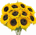10 Pcs Sunflowers Artificial Flowers with Long Stems Silk Fake Large Sunflowers Bouquet Faux Sunflower Arrangement for Outdoor Indoor Home Vase Table Wedding Party Garden DIY Decor (Yellow)