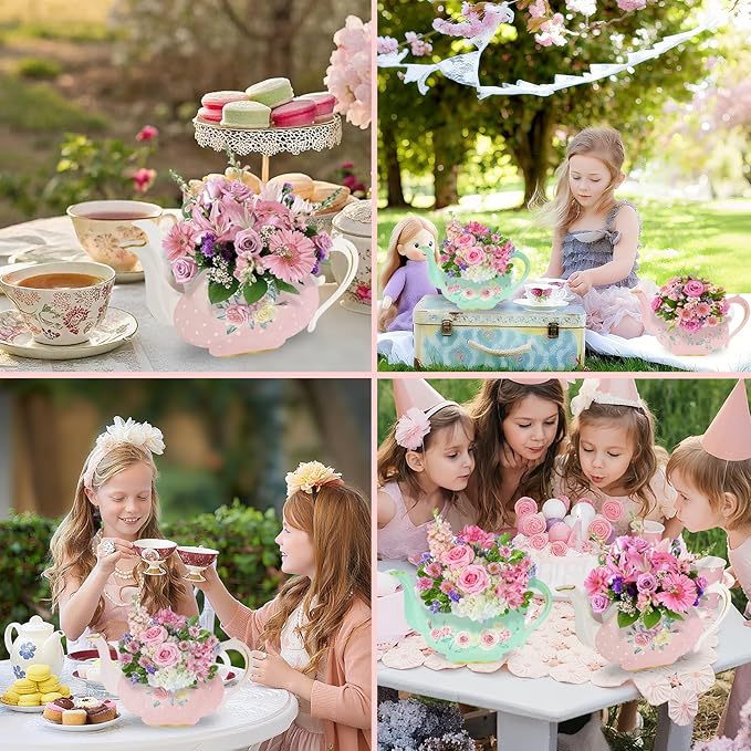 Floral Teapot Centerpiece 12Pcs Teapot Princess Flower Centerpieces Paper Tea Vase Boxes Teapots Favor Boxes Lets Par-Tea Supplies for Vintage Wedding Birthday Baby Shower Anniversaries