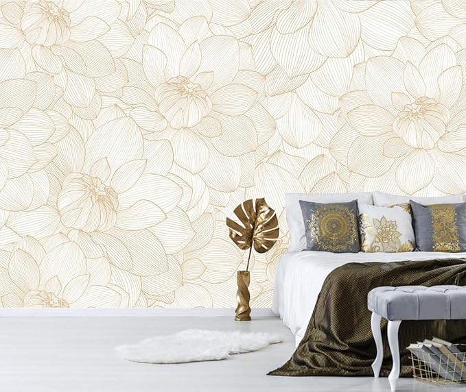 Peony Floral Beige Wallpaper Mural Peel and Stick for Living Room and Bedroom 157"x108"