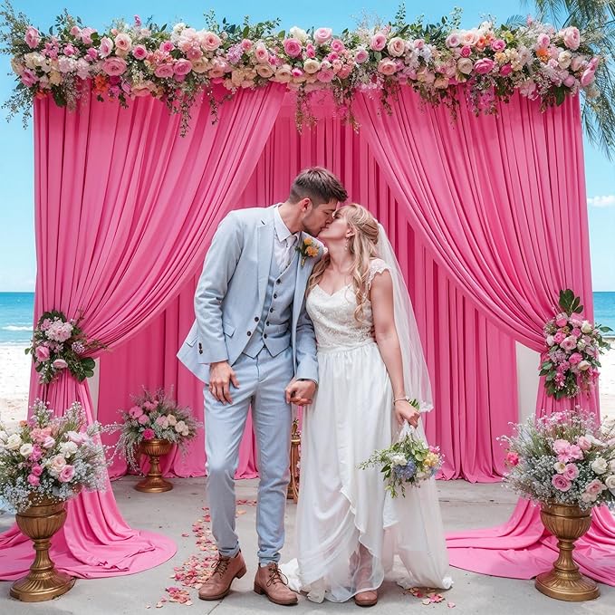 Hot Pink Backdrop Curtain 8 Panels-Wrinkle-Free Polyester Photography Drapes for Wedding Party Photo Background Decorations- 32 X10FT (Hot Pink)