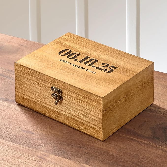 Let's Make Memories Personalized Wooden Keepsake Box With Hinged Lid - Wood Memento Box - Decorative Storage - Home Decor - For Couples, Wedding, Newlyweds - Laser Engraved - Love Script