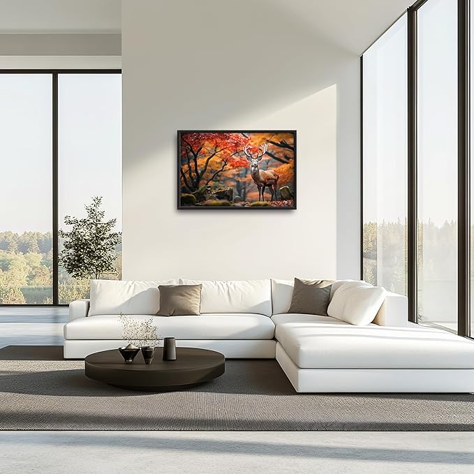 Framed Large Pictures Wall Art for Living Room, Forest Deer Oversized Wall Decor Elk Animal Canvas Print Painting Modern Extra Large Framed Artwork for Bedroom Office 36"x24"