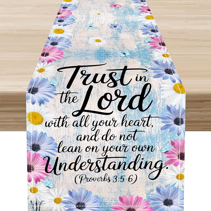 Daisy Flower Table Runner, Colorful Farmhouse Rustic Daisy Flower Print Linen Coffee Table Center Decor for Home Kitchen Dining Patio Holiday Party Indoor Outdoor Table Decorations 13x90 inch