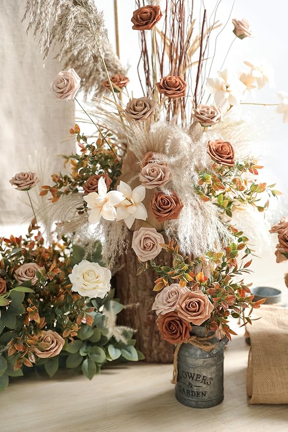 Artificial Flowers Real Looking Dusty Rose Colors Foam Fake Roses with Stems 25pcs for DIY Wedding Bridal Shower Centerpieces Tables Decorations Party