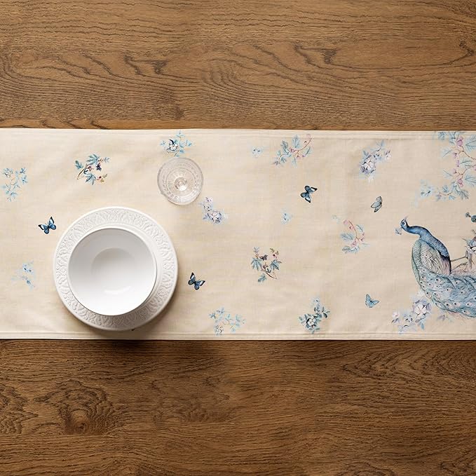 Maison d' Hermine Tablerunners 100% Combed Cotton Premium Table Runner Decorative Table Cover, Home, Kitchen, Dining, Peacock Utopia - Sandy Beach, Double Layer - (14.5"x108")