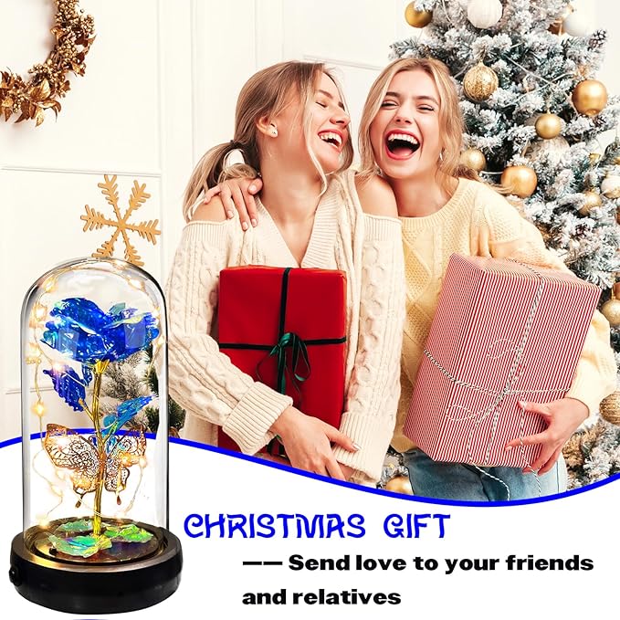 Birthday Rose Flower Gifts for Women, Glass Flower Gift for Mom from Daughter Son, Colorful Orange Light Up Rose in Glass Dome with Music Box for Her Wife Grandma