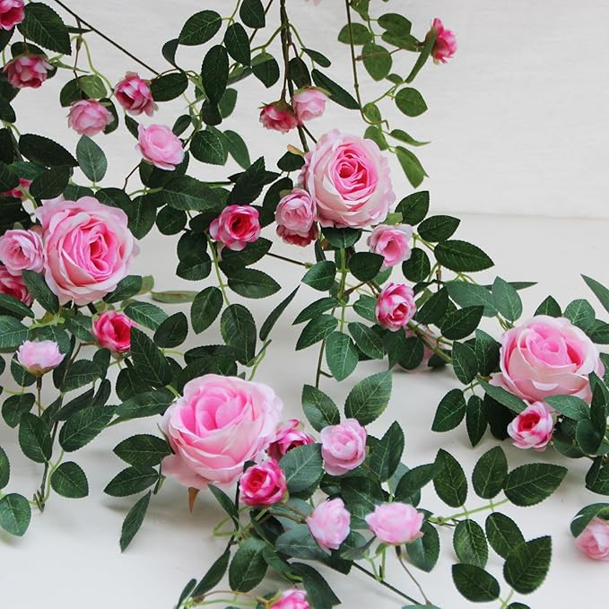 6FT Bendable Flower Garland, Artificial Rose Vine Hanging Floral Garland Decoration for Weding Home Room Wall Decor (Pink, 1pcs)
