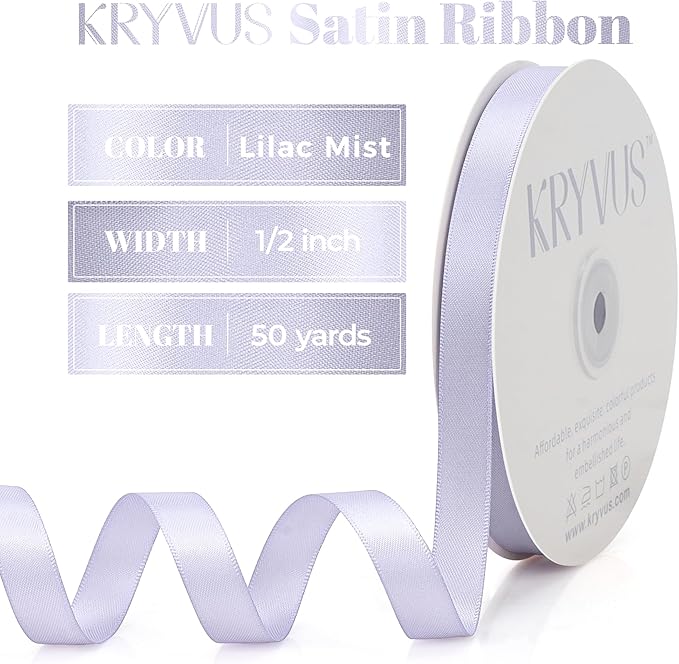 Lilac Mist Satin Ribbon, Double Faced 1/2 Inch X 50 Yards Lilac Mist Ribbon, Premium Satin Ribbon for Gift Wrapping, Crafts, Hair Bow Making, Sewing, Flower Bouquet, Wedding Party Decor