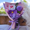 Crochet Flower Bouquet Pink Rose, Purple Tulip,Handmade Knitted Flowers for Birthday, Wedding, Anniversary, Graduation Gift for Her, Girlfriend, Wife, Womeng (Pink & Purple)