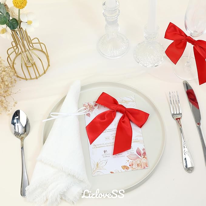 Red Satin Ribbon Twist Tie Bows 5 Inch Pre-Tied Red Gift Bows for Crafts, Treat Bags, Party Favors, Wedding, Baby Shower, Candy Apple, Christmas Tree (36 Pack)