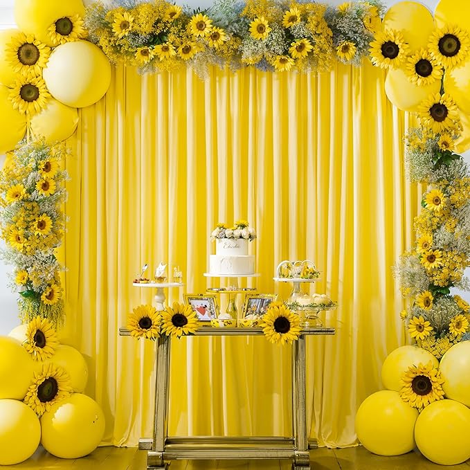 Yellow Backdrop Curtains-Wrinkle-Free Polyester Photography Drapes Party Curtain Background for Baby Shower Wedding Decorations- 32 X10FT (Yellow)