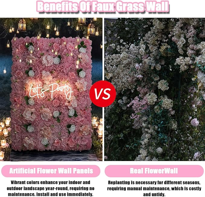 Flower Wall Backdrop, 12PCS 10.6"-15.7" Artificial Flower Wall Panel with Various Styles, 3D Floral Wall Decor for Wedding Photo Background Festive Party Home Decoration (L006, 15 * 15in)