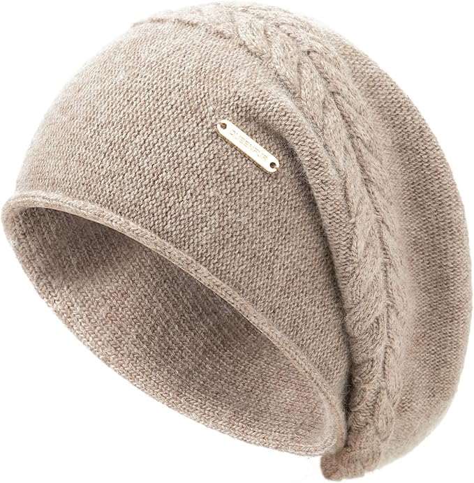 QUEENFUR Knit Slouchy Beanie Hats for Women Cashmere Ski Cap Knitted Wool Soft Warm Winter Hat