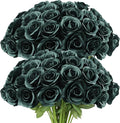 Artificial Rose Flower Artificial Flowers Flower with Long Stem Silk Roses Bouquet for Wedding Bridal Shower Party Home Decoration (Peacock Green, 50 Pcs)