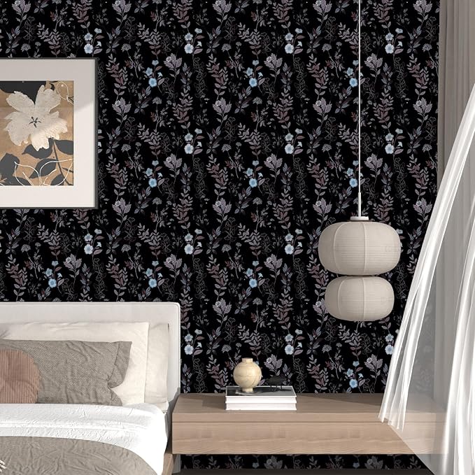Vintage Floral Wallpaper Peel and Stick Brown Taupe Leaf Contact Paper 17.4" X 118" Moody Wallpaper Waterproof Self-Adhesive Dark Black Wall Covering for Bedroom Countertop Desk Cabinets Decor
