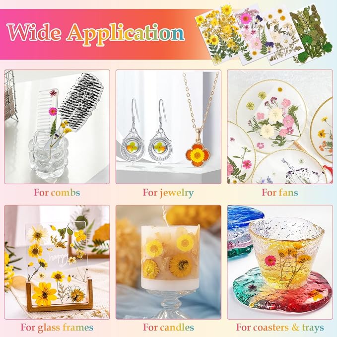 Dried Flowers for Resin, Real Nature Dried Pressed Flower Leaves Bulk with Tweezers for DIY Nail Art Cards Scrapbooking Crafts Jewelry Making Epoxy Resin Molds Candle Accessories Floral Decors
