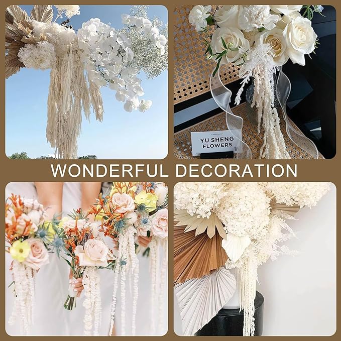 7 Pcs White Dried Preserved Amaranthus – 23" Long Hanging & Cascading Flowers for Wedding Bouquets, Centerpieces, Wall Decor & Home Decoration