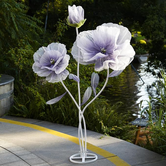 Giant Flowers for Decoration,Large Fake Flower with Standing Stems and Base,Big Artificial Flowers for Home Decor,Wedding Background Decor,Shop Window Display,Banquet,Garden Party (Purple)