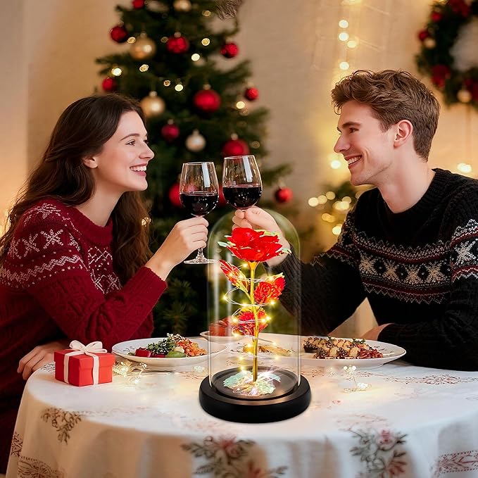 Childom Christmas Rose Gifts for Women,Birthday Gifts for Women Mom Christmas,Flowers for Delivery Prime,Red Light Up Rose in A Glass Dome,Anniversary Rose Gift for Her Grandma Valentines Day
