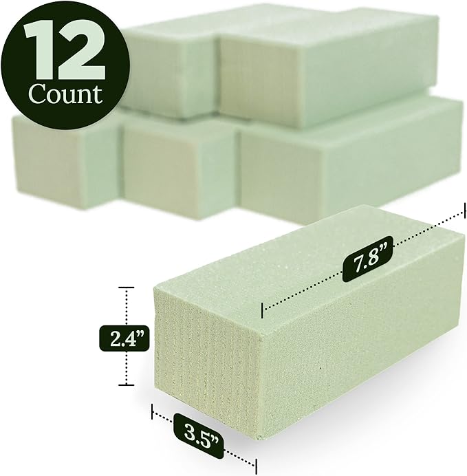 Kedudes Premium Dry Floral Foam Blocks 12-Pack - Foam Blocks for Flower Arrangements and Crafts - Dry Foams for Artificial Flowers, Silk Displays, Weddings - Green Bricks for DIY Decoration Projects