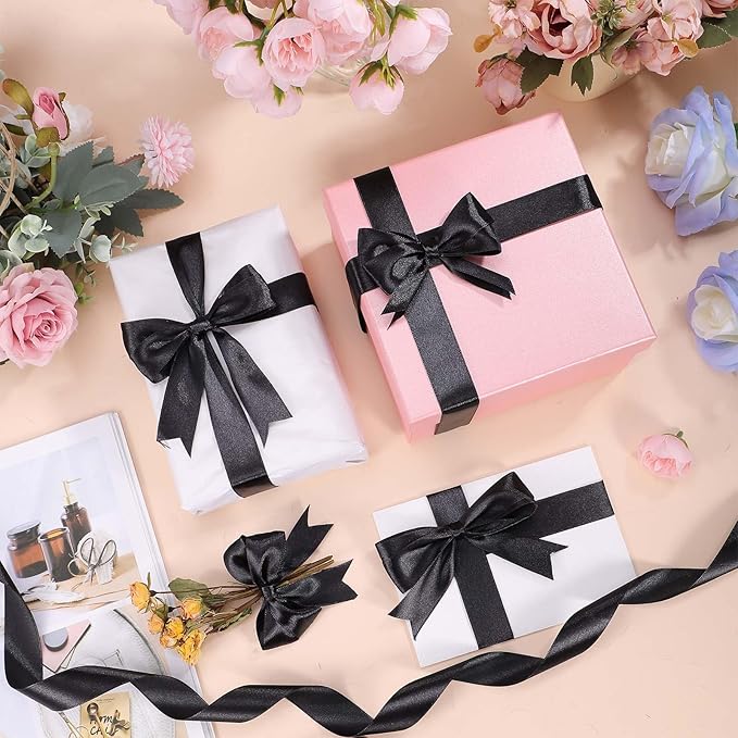 Black Ribbon 1 inch 50 Yards Black Satin Ribbon for Halloween Room Decor Bow Making Bouquet Crafts Gift Wrapping Christmas Decorations
