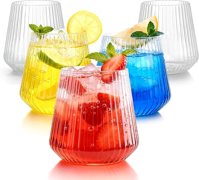 BESTSTAR 36 Pcs 12 oz Plastic Clear Ribbed Wine Glasses, Origami Ripple Disposable Champagne Glasses Elegant Whiskey Glasses Ideal for Weddings, Bars, Christmas, Halloween, Pool Party, Daily Use