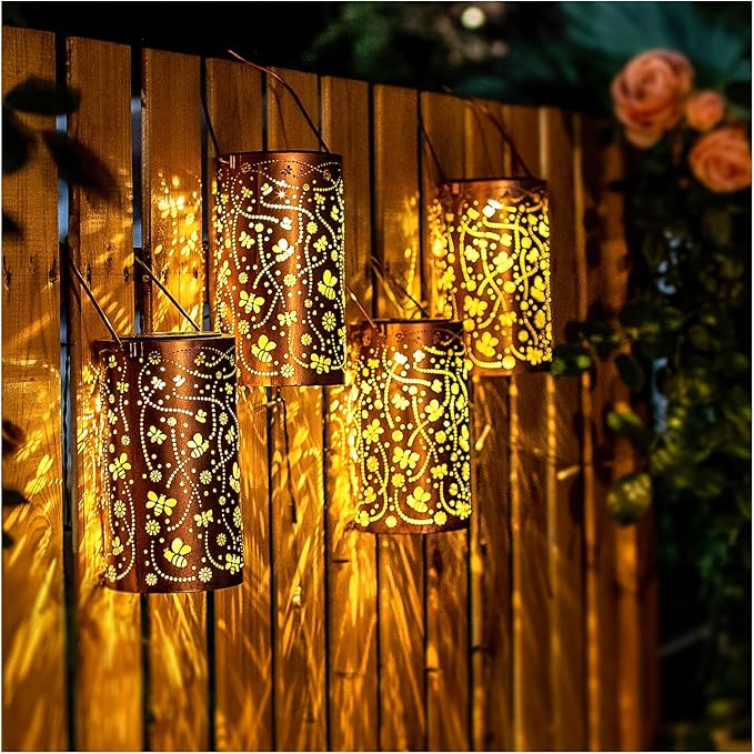 Bee Solar Lanterns Outdoor Waterproof Hanging Solar Lights Bee Gifts for Women Men Metal Decorative LED Bee Lanterns for Garden Decor,Yard,Patio,Lawn,Tabletop,Pathway,Landscape