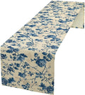Vintage Floral Table Runner, Retro Blue Flowers Farmhouse Design Table Runner for Kitchen Dining Holiday Party Decor, 13x120 Inch