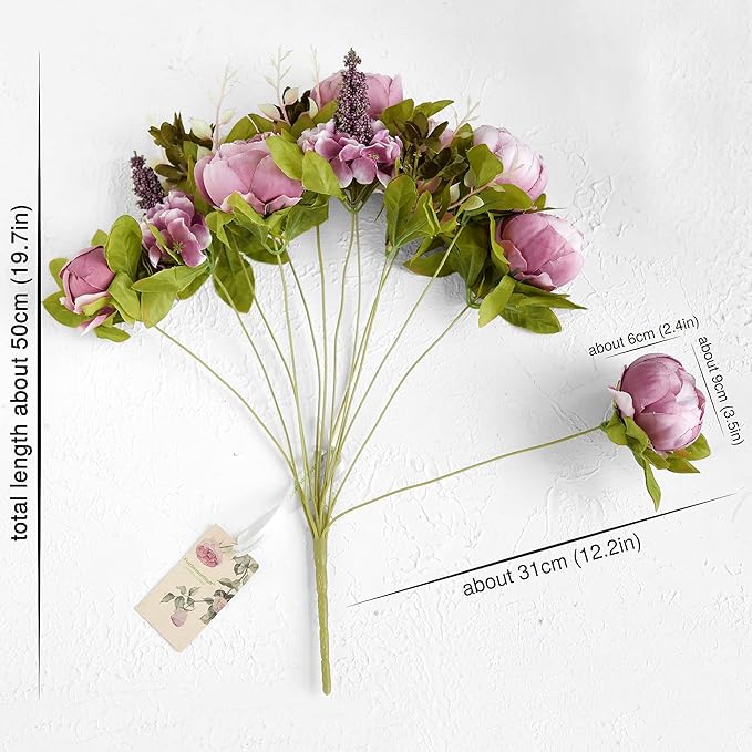 FiveSeasonStuff Vintage Artificial Peonies Silk Peony Flowers and Hydrangeas for Wedding Bridal Home Décor – Beautiful Floral Centerpiece Arrangement Decoration with 2 Bouquets (Puce Purple)