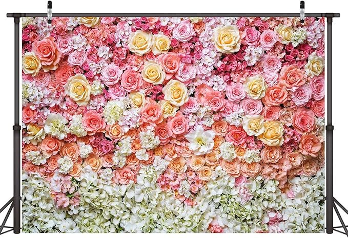 10x8ft Flower Backdrop for Photography Pink Floral Flowers Girls Birthday Baby Shower Mother's Day Wedding Photo Background Cake Table Decoration Supplies Studio Props Banner