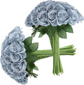 30pcs Roses Artificial Flowers Dusty Blue Silk Roses with Long Stems Fake Flowers for Wedding Bouquet Centerpices Decorations Party Bridal Baby Shower Home Decor