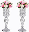 20in Metal Crystal Wedding Centerpiece Vases for Tables Set of 2, Silver Trumpet Flower Vase Stands for Wedding Party Reception Dining Room Living Room Décor