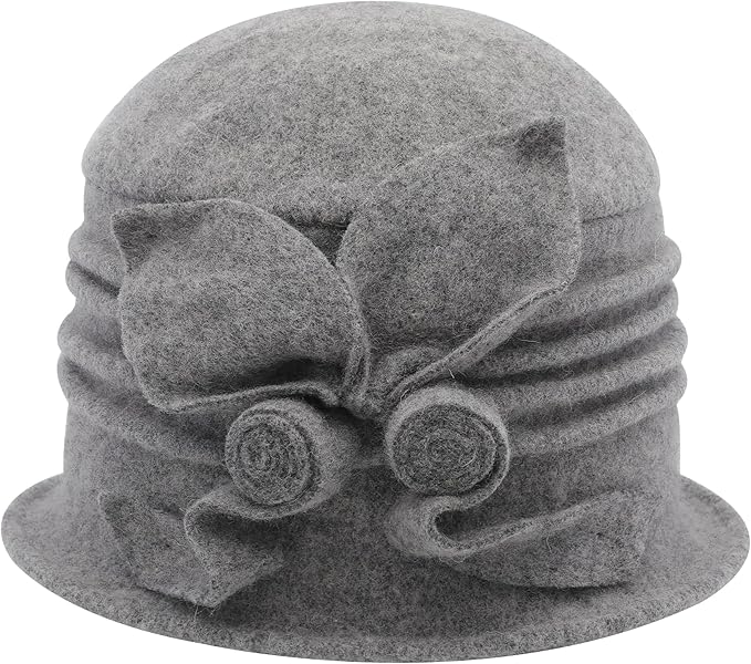 ZLYC Women Wool Cloche Bucket Hat 1920s Vintage Dress Winter Hats with Flower Accent