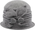 ZLYC Women Wool Cloche Bucket Hat 1920s Vintage Dress Winter Hats with Flower Accent
