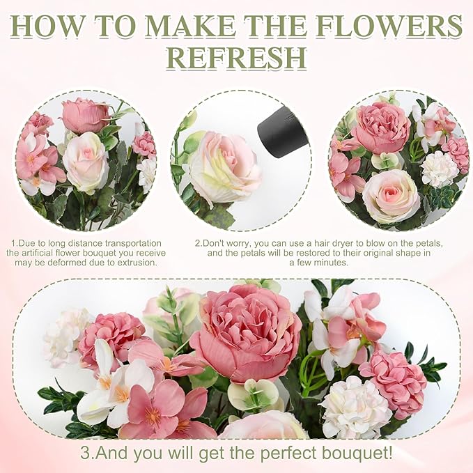 4 Bundles Pink Peonies Artificial Flowers Silk Flower Centerpieces for Tables Fake Flower Arrangements Bouquets Mixed Roses Hydrangea with Stems for Wedding Bridal Bouquets Home Table Decor