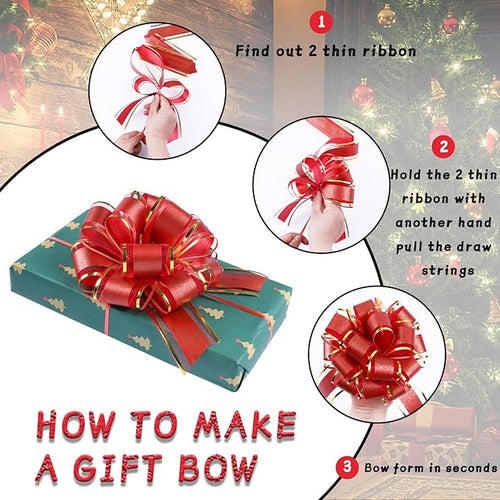 12 Pieces Mixed Color Pull Bow Wrapping Pull Bow Ribbon Pull Bows for Wedding Baskets,6 Inches Diameter Gift Bows, Large Bows for Presents (Style3, 12Pcs)