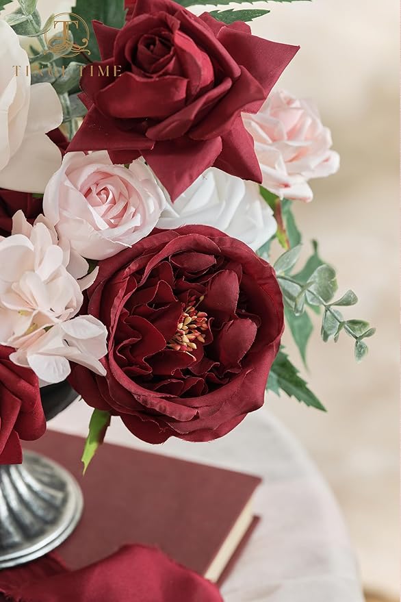 TINGE TIME Artificial Flowers Red & Blush Pink Flower Combo for DIY Wedding Bouquets Table Centerpieces Arrangements Party Baby Shower Home Decorations