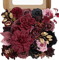 Artificial Flowers, Burgundy Silk Flowers for Centerpieces Decoration, Fake Cake Flowers for DIY Wedding Bridal Bouquets Home Party Floral Arrangement Decor