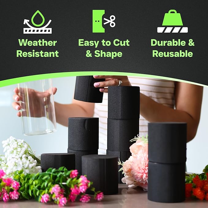 Reusable Floral Foam Blocks – Black Foam Blocks for Flower Arrangements | Florist Foam for Artificial Flowers & Crafts | Durable Non-Crumbling Floral Foam for Florists & DIY Projects,10pk 3x3 Round