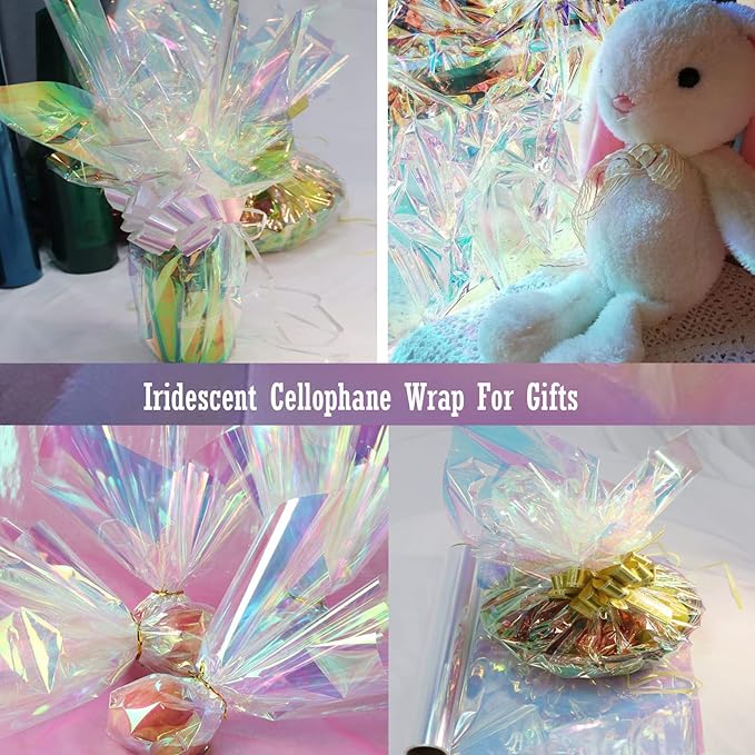 CMFYHM Iridescent Cellophane Wrap Roll I 34 In X 50 Ft I Iridescent Film,rainbow cellophane roll For Baskets,Gifts, Treats,Birthday Wedding Floral, Party Arts Crafts Decoration (Blue)