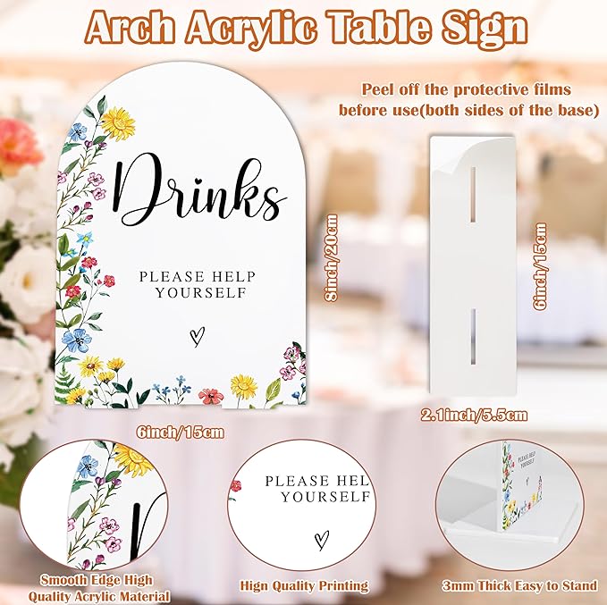 Acrylic Wedding Signs Drinks Please Help Yourself Sign, 6x8" Floral Themed Arch Acrylic Dessert Table Decor, Love Is In Bloom & Baby In Bloom Decorations for Baby Shower Bridal Shower Engagement