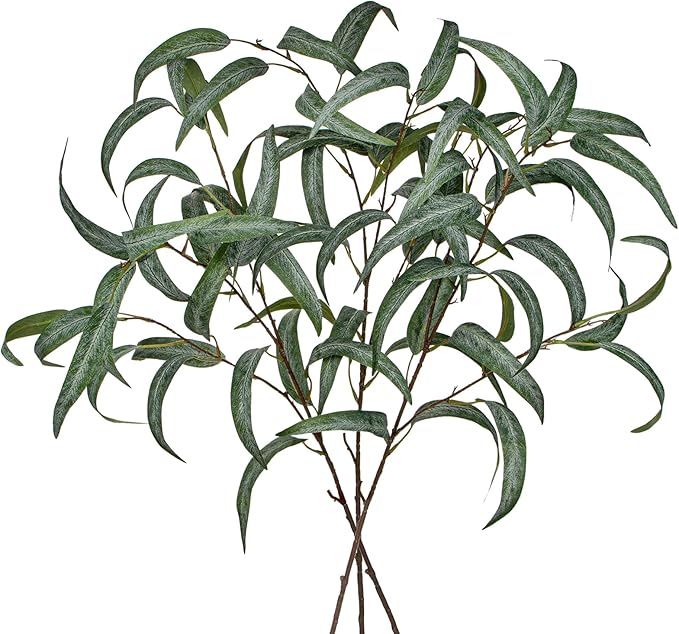 Faux Eucalyptus Stems Willow Eucalyptus Leaves 34” Long Fake Salix Leaves 3 Pcs Artificial Greenery Stems for DIY Bouquet Arrangements Centerpieces Shower Decorations-Artificial Eucalyptus Stems