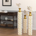 Metal Floor Vases Decorative, Set of 3 Flower Arrangement Stand, Metal Decorative Vase Tall Distressed Metallic Centerpiece Vases, 32", 28", 24" H (Antique White)