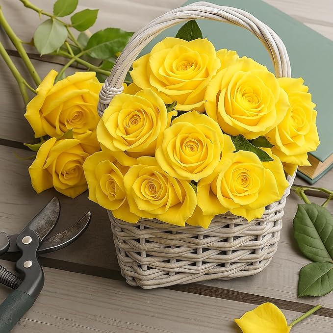 Yellow Roses Artificial Flowers 15 PCS, Fake Roses Silk Flowers with Long Stems, Faux Rose for Wedding Centerpieces, Home Decor, Indoor Floral Arrangements, Party Decor, DIY Bouquet (Yellow)
